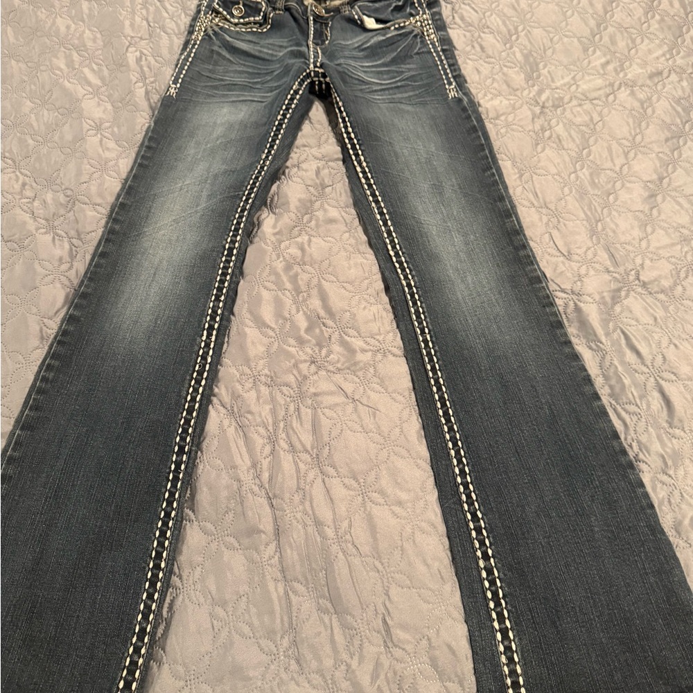 L.A. Idol Blue Boot Cut Jeans with Contrast Stitching